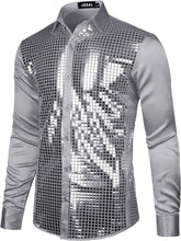 Load image into Gallery viewer, Men&#39;s Disco Gold Sequins Long Sleeve Button Down Shirt