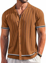 Load image into Gallery viewer, Men&#39;s Knitted Button Down Dark Beige Short Sleeve Shirt