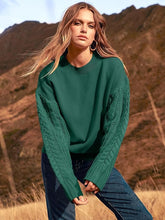 Load image into Gallery viewer, Braided Knit Green Comfy Long Sleeve Sweater