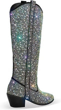 Load image into Gallery viewer, Rhinestone Knee High Sequin Black Cowboy Boots