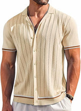 Load image into Gallery viewer, Men&#39;s Knitted Button Down Dark Beige Short Sleeve Shirt