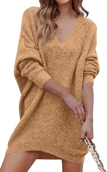 Khaki Casual Oversized Pullover Sweaters Dress