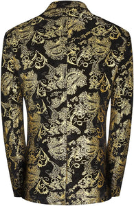 Luxury Fuchsia Gold/Black Floral Slim Fit Tuxedo Men's Blazer