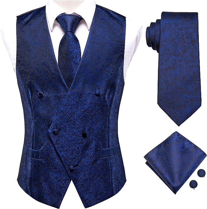 Men's Navy Blue Satin Sleeveless Formal Vest