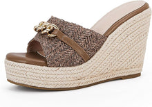 Load image into Gallery viewer, Platform Chain Black Open Toe Espadrille Wedge Sandals