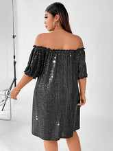 Load image into Gallery viewer, Curvy Plus Black Sequin Strapless Ruffle Trim Mini Dress