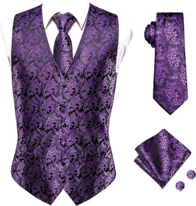 Men's Purple Paisley Sleeveless Formal Vest