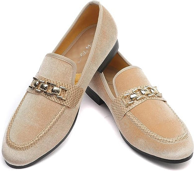 Men's Formal Beige Velvet Fashionable Dress Loafer Shoes