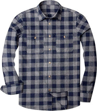 Load image into Gallery viewer, Men&#39;s Plaid Flannel Blue/Grey Long Sleeve Button Down Casual Shirt