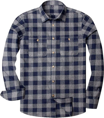 Men's Plaid Flannel Blue/Grey Long Sleeve Button Down Casual Shirt