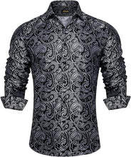 Load image into Gallery viewer, Men&#39;s Luxury Black Silk Printed &amp; Black Paisley Long Sleeve Shirt