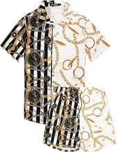 Load image into Gallery viewer, Men&#39;s Luxury Printed Gold/White Striped Shirt &amp; Shorts Set