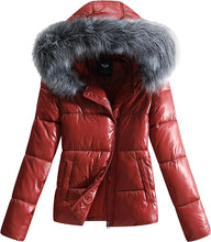 Load image into Gallery viewer, Luxurious Red Hooded Long Sleeve Puffer Faux Fur Hooded Coat