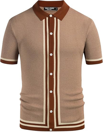 Men's Vintage Caramel Style Striped Long Sleeve Sweater