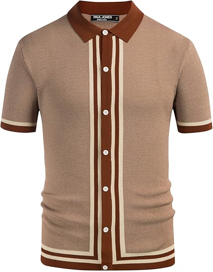 Men's Vintage Caramel Style Striped Long Sleeve Sweater