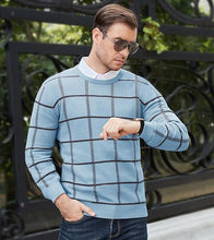 Load image into Gallery viewer, Men&#39;s Knitted Checkered Long Sleeve Light Gray Sweater