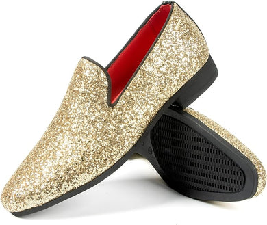 Men's Gold Sparkle Sequin Loafer Dress Shoes