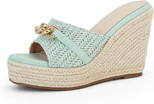 Load image into Gallery viewer, Platform Chain Mint Blue Open Toe Espadrille Wedge Sandals