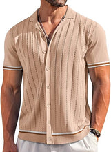 Load image into Gallery viewer, Men&#39;s Knitted Button Down Dark Beige Short Sleeve Shirt