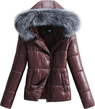 Load image into Gallery viewer, Luxurious Red Hooded Long Sleeve Puffer Faux Fur Hooded Coat