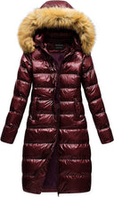 Load image into Gallery viewer, Faux Fur Hooded Navy Blue Winter Puffer Style Long Coat