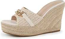 Load image into Gallery viewer, Platform Chain Mint Blue Open Toe Espadrille Wedge Sandals
