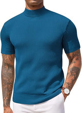 Load image into Gallery viewer, Men&#39;s Knit Turtleneck Black Short Sleeve Sweater