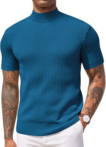 Men's Knit Turtleneck Green Short Sleeve Sweater