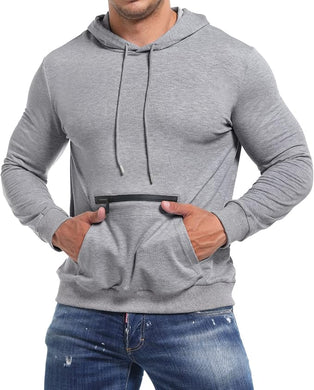 Men's Long Sleeve Zipper Front Long Sleeve Hooded Shirt