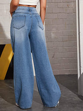 Load image into Gallery viewer, Blue Denim Ripped Loose Fit Wide Leg Jeans