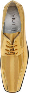 Men's Oxford Formal Gold Satin Striped Lace Up Dress Shoes