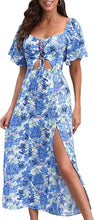 Load image into Gallery viewer, Floral Green Lace Up Short Sleeve Maxi Dress