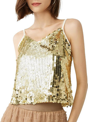 Sparking Gold Sequin Cami Sleeveless Top