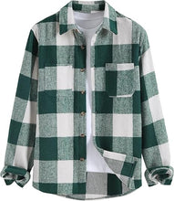 Load image into Gallery viewer, Men&#39;s Plaid Button Flannel Black Long Sleeve Shacket