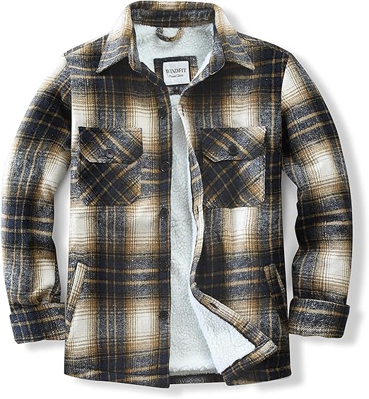 Men's Plaid Flannel Blue-Brown Long Sleeve Shacket