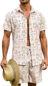 Men's Black Aztec Print Short Sleeve Summer Shorts Set