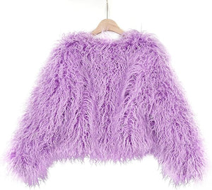 Purple Shaggy Faux Fur Fluffy Winter Jacket