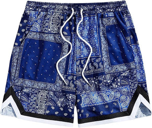 Men's Casual Drawstring Brown Bandana Paisley Print Shorts