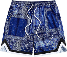 Load image into Gallery viewer, Men&#39;s Casual Drawstring Navy Blue Bandana Paisley Print Shorts