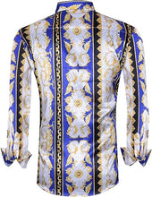 Load image into Gallery viewer, Men&#39;s Fashion Luxury Printed Blue Floral Long Sleeve Shirt