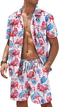 Load image into Gallery viewer, Men&#39;s Black/White Print Summer Button Up Shorts &amp; Shirt Set