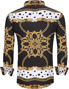 Men's Fashion Luxury Printed Blue Floral Long Sleeve Shirt