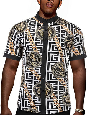 Men's Luxury Tribal Chain Printed Short Sleeve Shirt