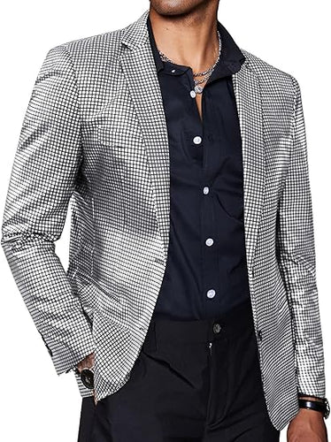 Men's Chic Patterned Silver Metallic Blazer