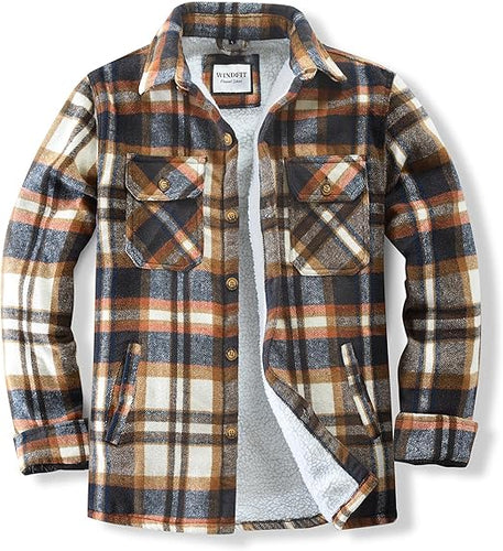 Men's Plaid Flannel Dark Brown Long Sleeve Shacket