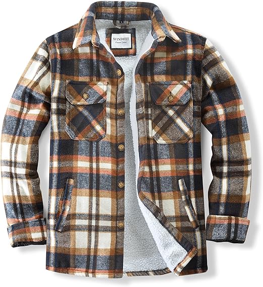 Men's Plaid Flannel Dark Brown Long Sleeve Shacket