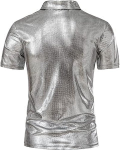 Men's Shiny Silver Metallic Hipster Shirt