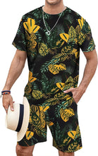 Load image into Gallery viewer, Men&#39;s White/Black Leaves Shirt &amp; Shorts Set