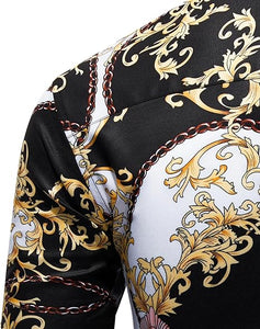 Men's Luxury Printed Black & White Baroque Short Sleeve Shirt & Shorts Set