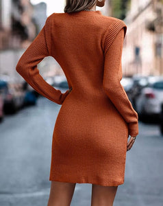 Fashion Chic Beige Long Sleeve Knit Sweater Dress